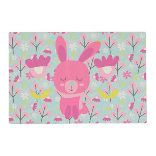 Pink Bunnies and Flowers Placemat