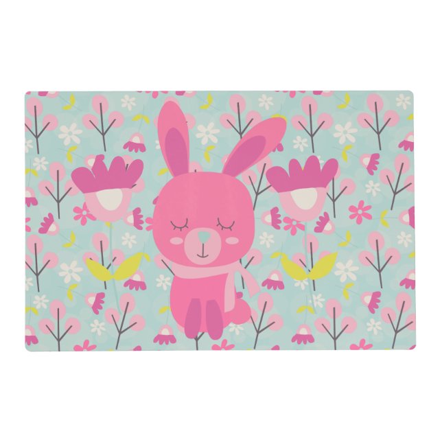 Pink Bunnies and Flowers Placemat (Front)