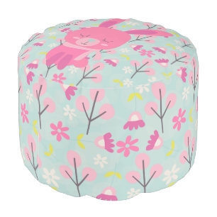 Pink Bunnies and Flowers Pouf
