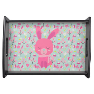 Pink Bunnies and Flowers Serving Tray