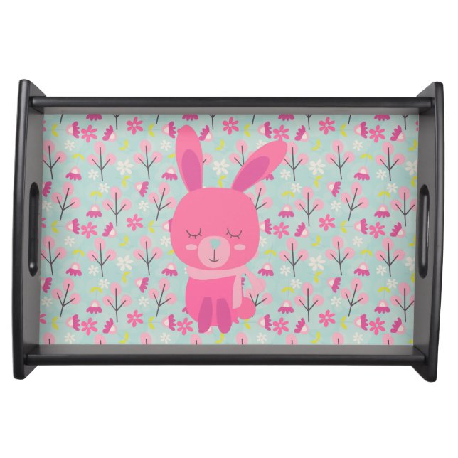 Pink Bunnies and Flowers Serving Tray (Front)