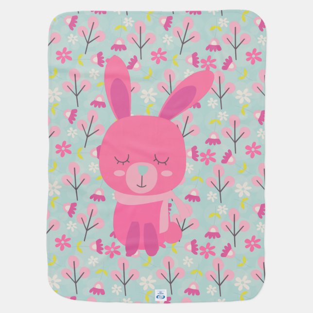 Pink Bunnies and Flowers Stroller Blanket (Back)