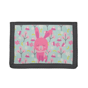 Pink Bunnies and Flowers Trifold Wallet