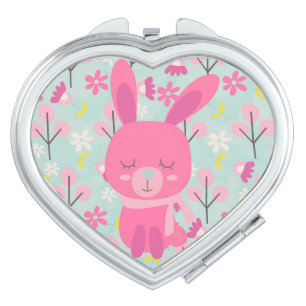 Pink Bunnies and Flowers Vanity Mirror