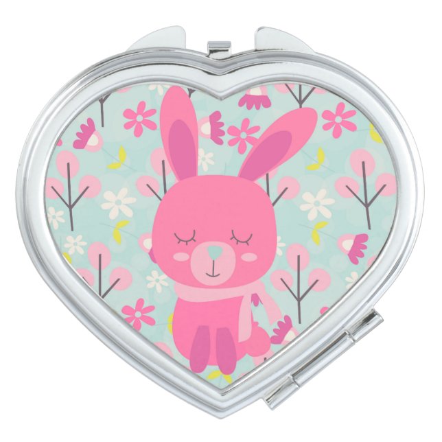 Pink Bunnies and Flowers Vanity Mirror (Front)