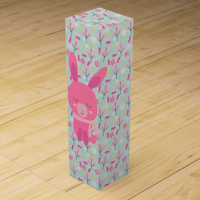 Pink Bunnies and Flowers Wine Box (Front)