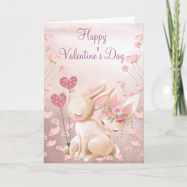 Pink Bunnies Love Valentine's Day Card (Front)