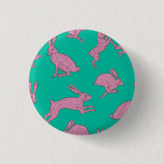 Pink Bunnies on Green Badge Pinback Button
