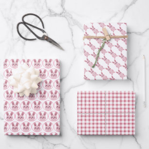 Pink bunnies party wrapping paper sheets