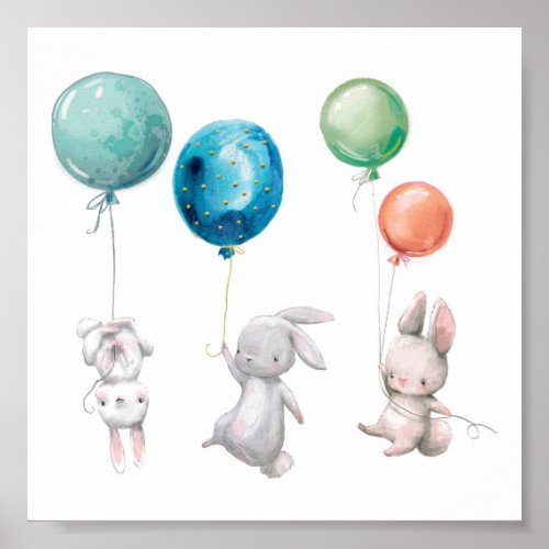 Pink Bunnies Rabbits Balloons Art Print