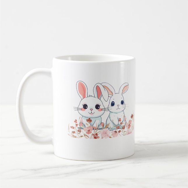 Pink Bunnies White Mug into a Sweet Gift (Left)