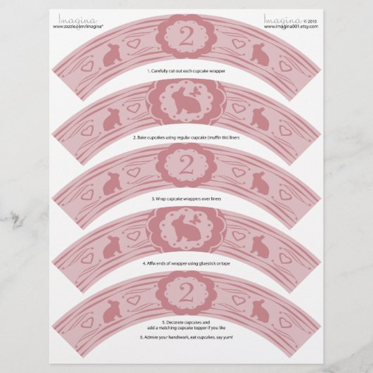 Pink Bunny 2nd Birthday DIY Cupcake Wrappers (Front)