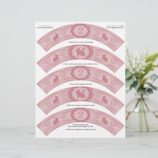 Pink Bunny 2nd Birthday DIY Cupcake Wrappers (Standing Front)