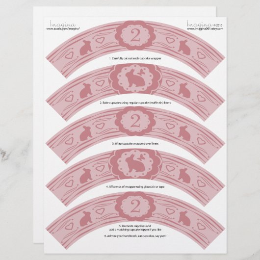 Pink Bunny 2nd Birthday DIY Cupcake Wrappers (Front/Back)