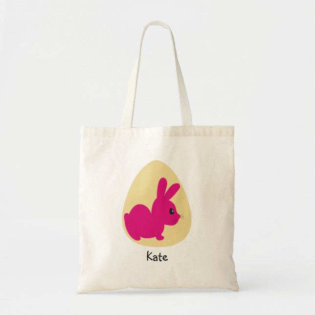 Pink Bunny and Easter Egg Personalized Name Tote Bag (Front)