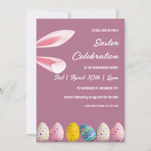 Pink Bunny And Eggs Easter Brunch And Egg Hunt Invitation