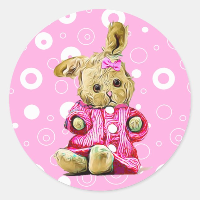 Pink Bunny and White Polka Dot Stickers (Front)