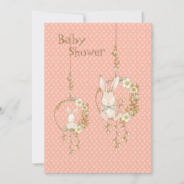 Pink Bunny Animal Floral Baby Shower Invitation (Front)