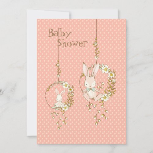 Pink Bunny Animal Floral Baby Shower Invitation