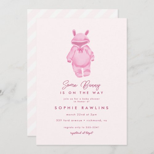 Pink Bunny Baby Girl Clothes Baby Shower Invitation