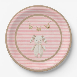 Pink Bunny Baby Girl  Pastel Stripes Paper Plates