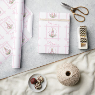 Pink Bunny Baby Love Baby Shower Wrapping Paper