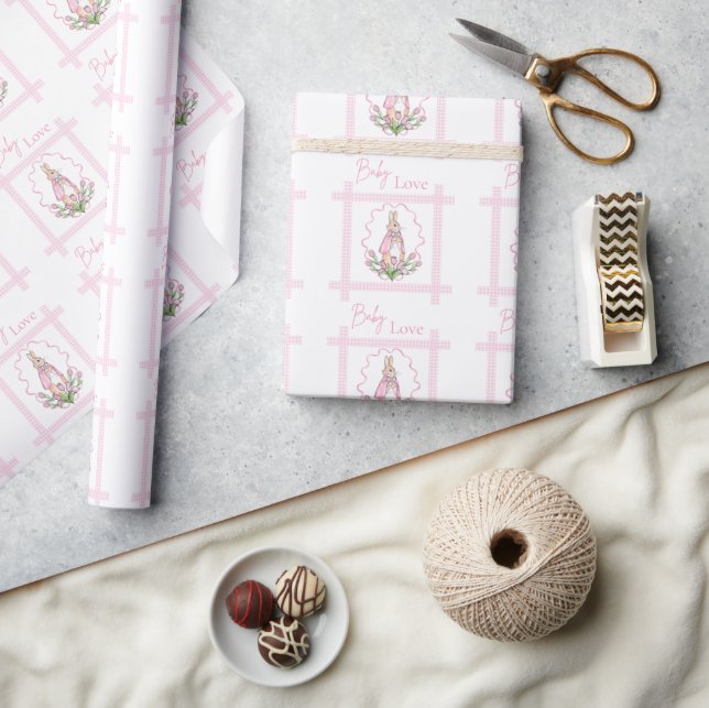 Pink Bunny Baby Love Baby Shower Wrapping Paper (Crafts)