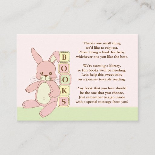 Customizable Pink Bunny Baby Shower Book Insert Request Card Business Card