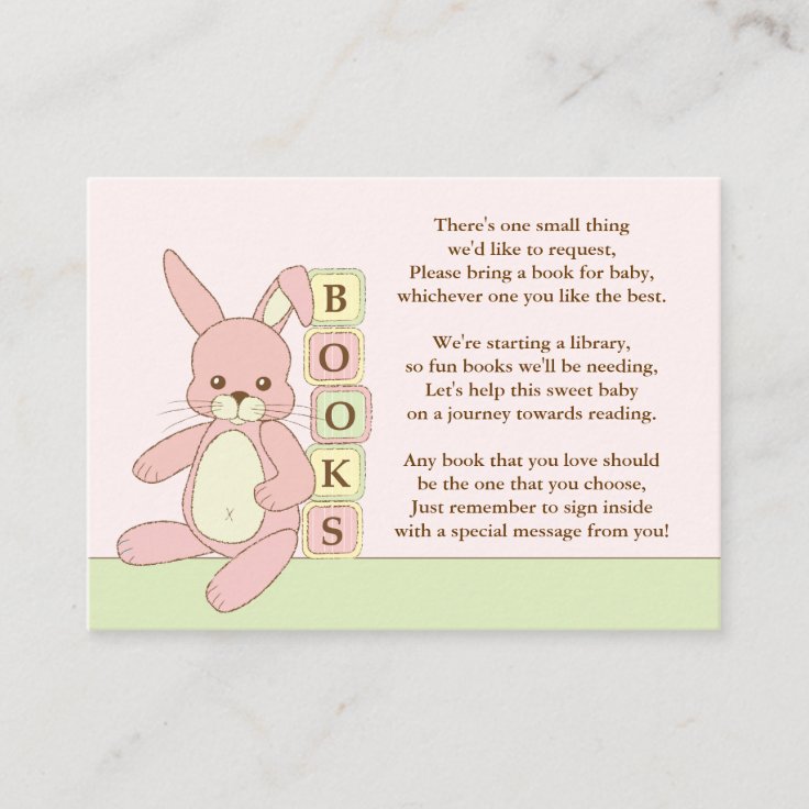 Pink Bunny Baby Shower Book Insert Request Card Zazzle