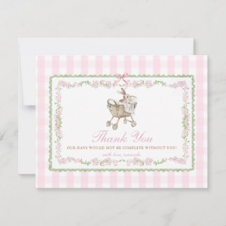 Pink Bunny Baby Shower Bow Grandmillennial Floral Thank You Card