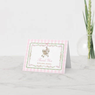 Pink Bunny Baby Shower Bow Grandmillennial Floral Thank You Card