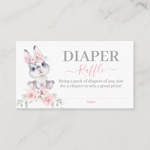 Pink Bunny Baby Shower Girl Diaper Raffle Card