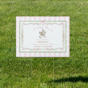 Pink Bunny Baby Shower Grandmillennial Welcome Sign