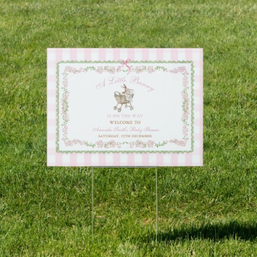 Pink Bunny Baby Shower Grandmillennial Welcome Sign