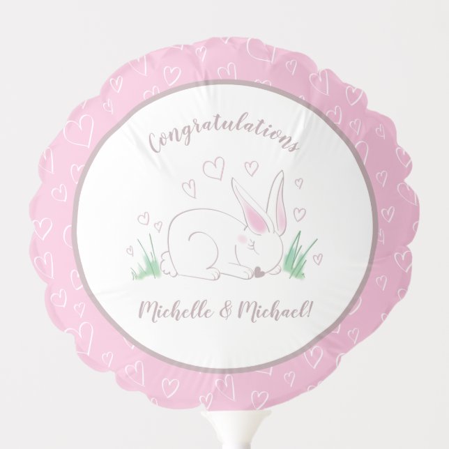 Pink Bunny Baby Shower Woodland Watercolor Balloon (Front)