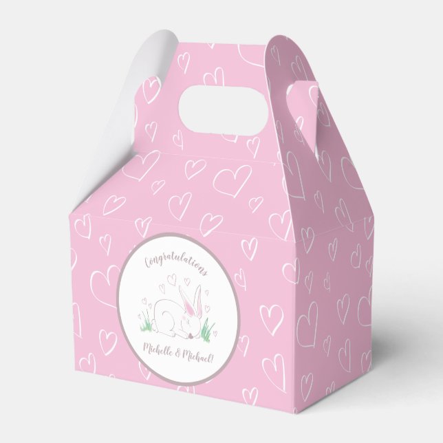 Pink Bunny Baby Shower Woodland Watercolor Favor Boxes (Front Side)