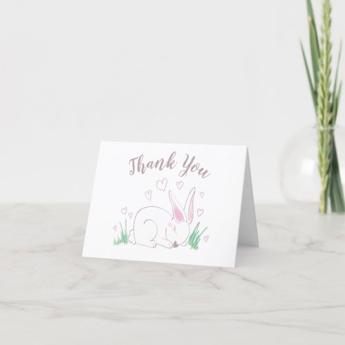 Pink Bunny Baby Shower Woodland Watercolor Thank You Card