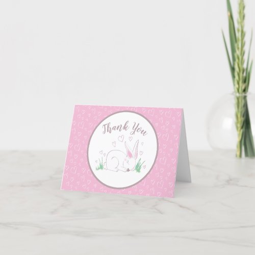 Pink Bunny Baby Shower Woodland Watercolor Thank You Card