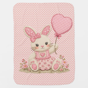 Pink Bunny Balloon Baby Blanket