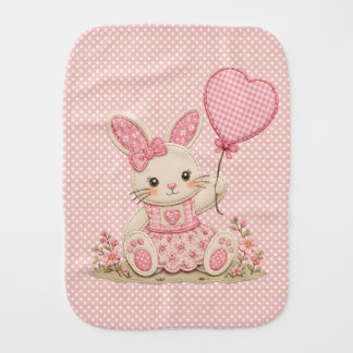Pink Bunny Balloon Baby Burp Cloth