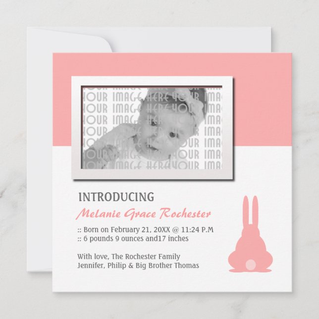 Pink Bunny Birth Announcement (Front)