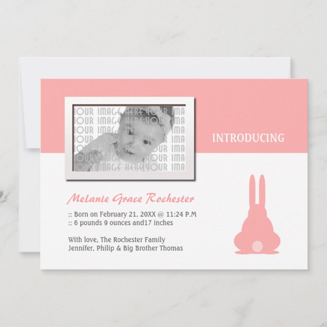 Pink Bunny Birth Announcement (Front)