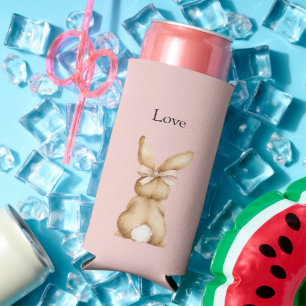 Pink Bunny Bow White Tail Seltzer Can Cooler