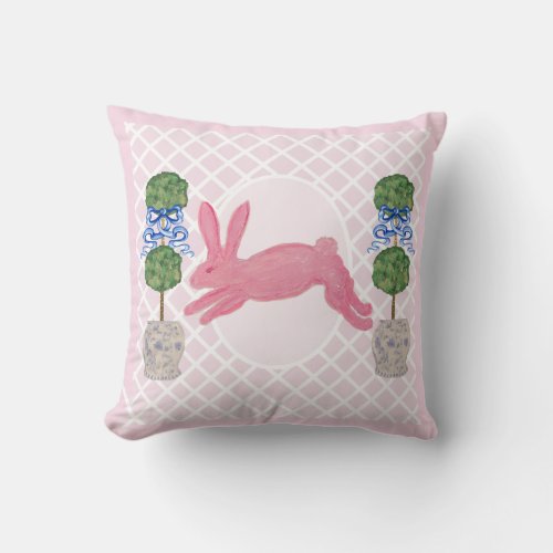 Pink Bunny Chinoiserie Ginger Jar Jars Topiary Throw Pillow