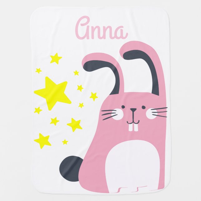 Pink bunny customizable baby blanket (Front)