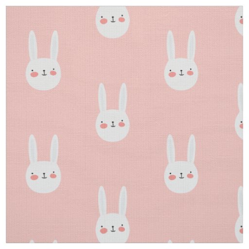 Pink Bunny Cute White Rabbit Pattern Fabric