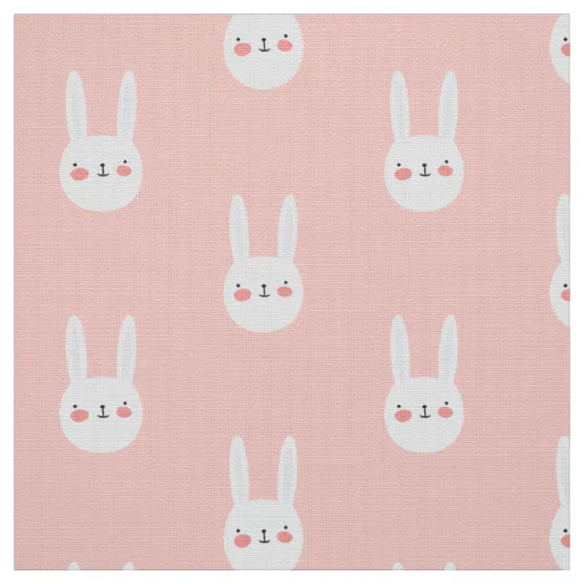 Pink Bunny Cute White Rabbit Pattern Fabric | Zazzle