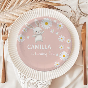 Pink Bunny Daisy Birthday Thank You Tags Paper Plates
