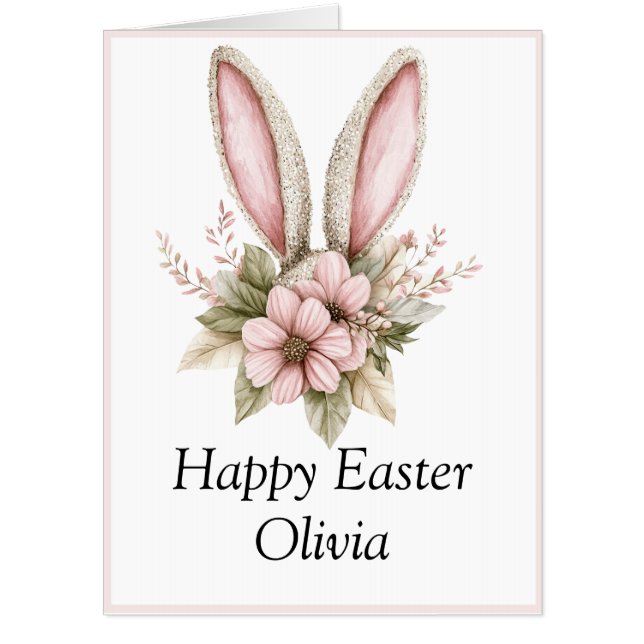 Pink Bunny Ears and Bow Jumbo Easter Card (Front)