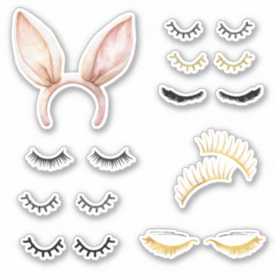 Pink Bunny Ears Eyelashes Sticker